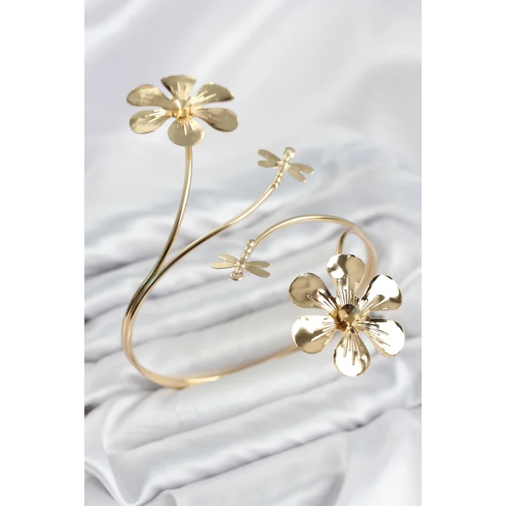 Mey İthalat® Pazu Bileklik Gold Renk Pirinç Çiçek Model
