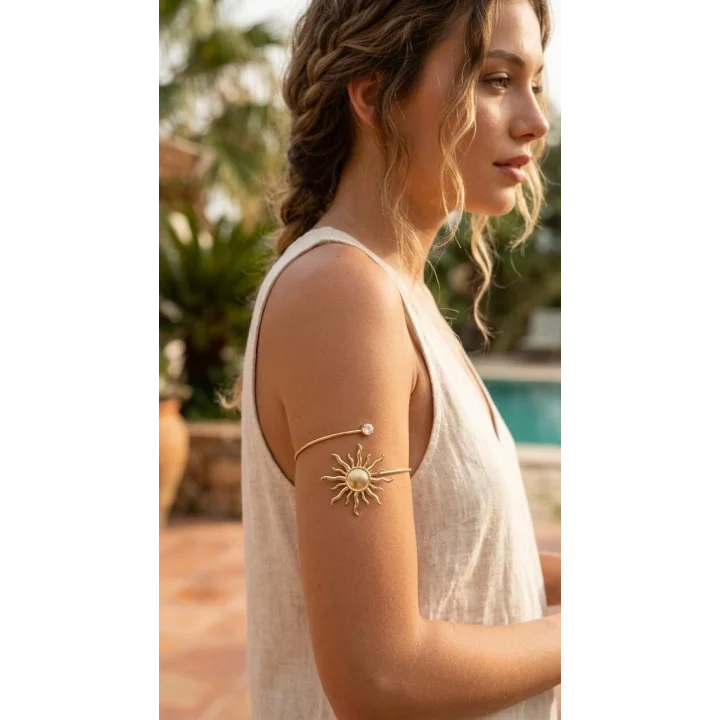Mey İthalat® Pazu Bileklik Gold Renk Pirinç Güneş Model