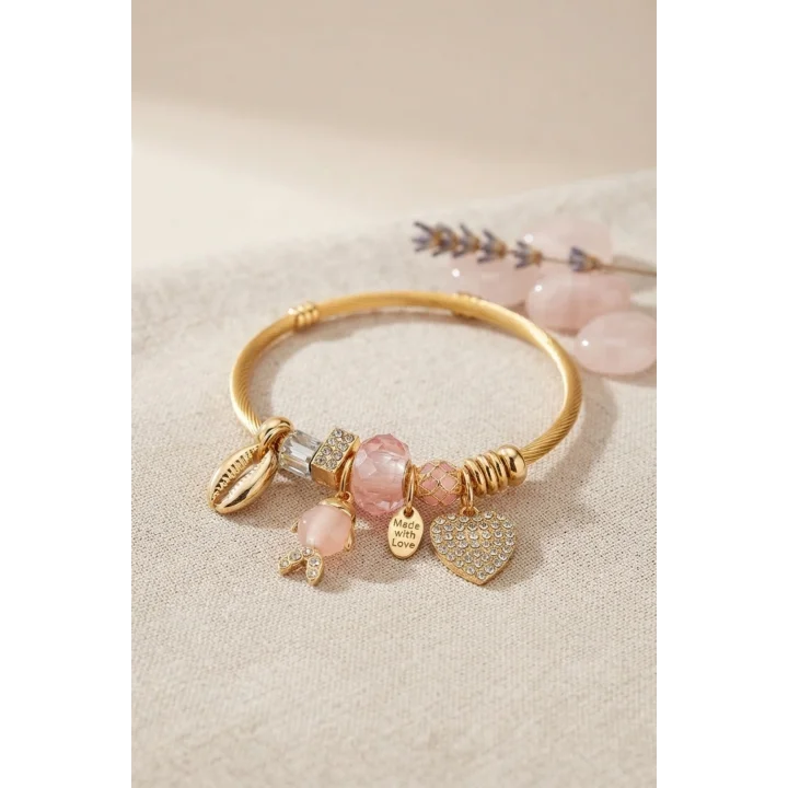 Mey İthalat® Pembe Balık Model Gold Renk Charmlı Bileklik