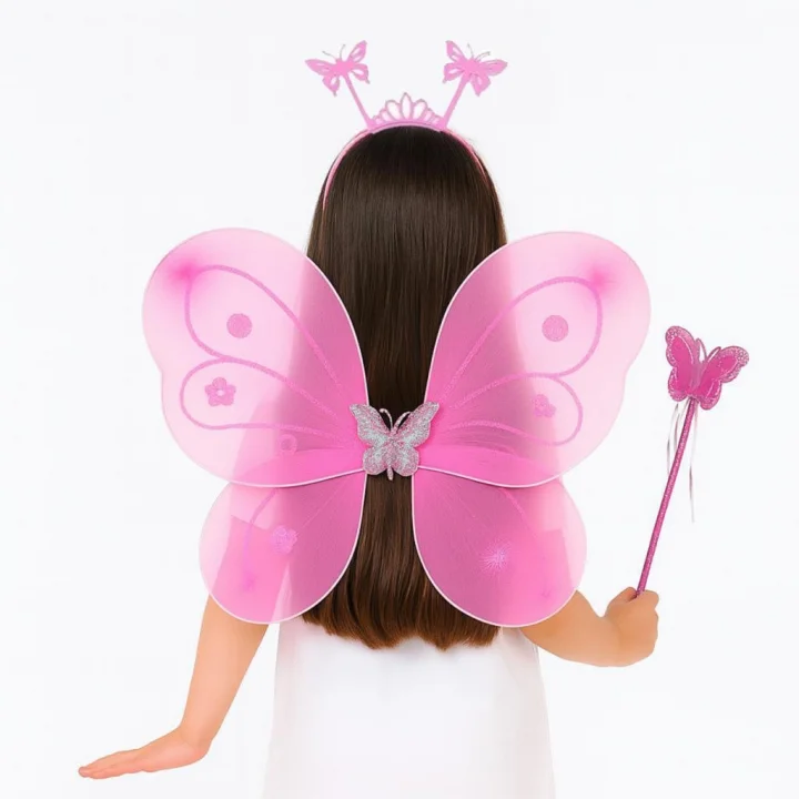 Mey İthalat® Pembe Kız Seti – 50 cm Kanadı, Taç ve Asa