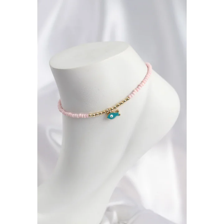 Mey İthalat® Pembe Renk Boncuklu Balık Figürlü Halhal