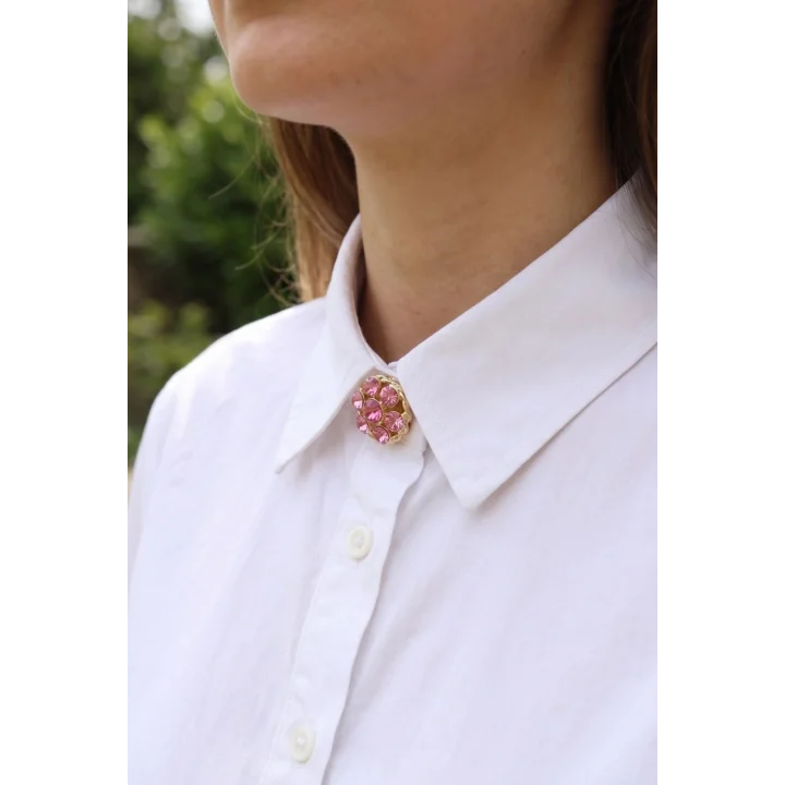 Mey İthalat® Pembe Zirkon Taşlı Düğme veya Manşet Broşu