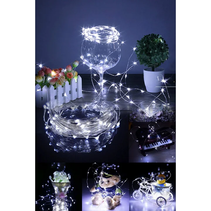 Mey İthalat®  Pilli 5 metre Dekoratif Peri Led Beyaz Aydınlatma Süsleme ası