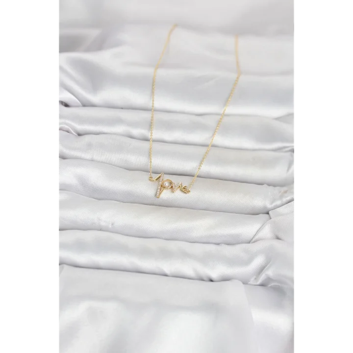 Mey İthalat® Pirinç Gold Renk Kalp Ritmi Model Kadın Kolye
