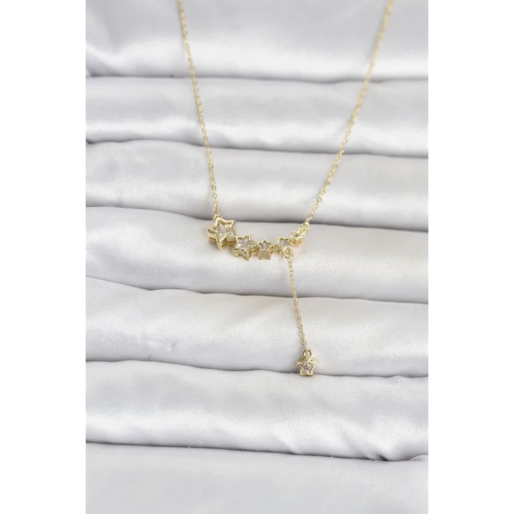 Mey İthalat® Pirinç Gold Renk Minimal Sallantılı Yıldız Model Kadın Kolye