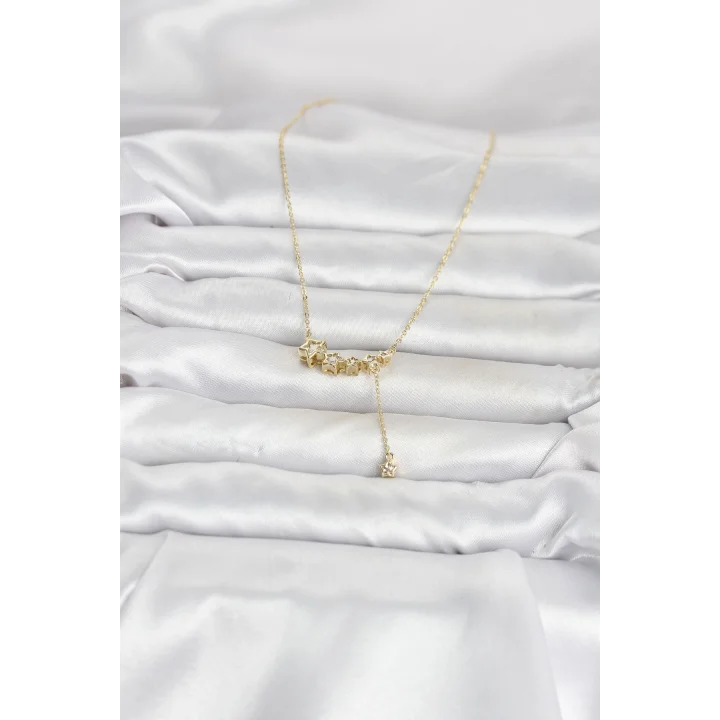 Mey İthalat® Pirinç Gold Renk Minimal Sallantılı Yıldız Model Kadın Kolye