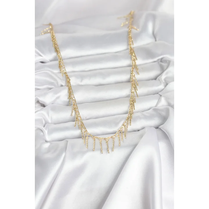 Mey İthalat® Pirinç Gold Renk Saçaklı Model Kadın Kolye