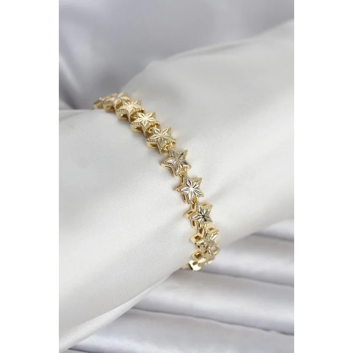 Mey İthalat® Pirinç Gold Renk Yıldız Model Kadın Bileklik