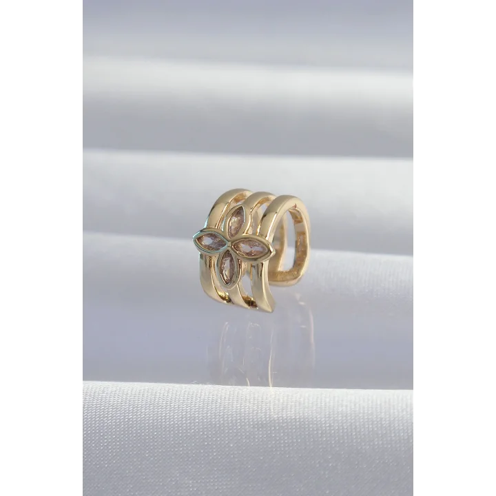 Mey İthalat® Pirinç Gold Renk Yonca Earcuff Küpe