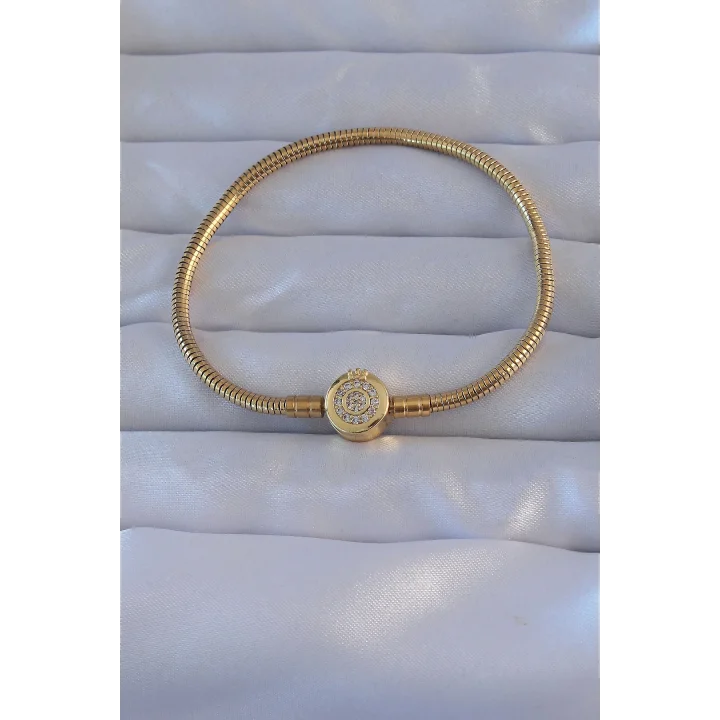 Mey İthalat® Pirinç Gold Renk Zirkon Taşlı Charm Bileklik