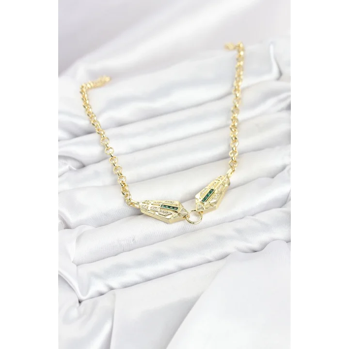 Mey İthalat® Pirinç Gold Renk Zirkon Taşlı Serenay Kolye
