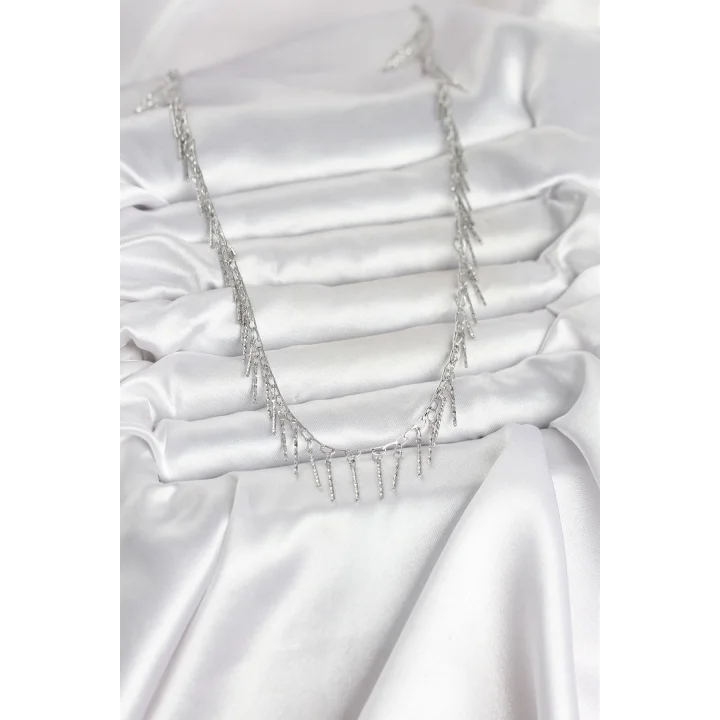 Mey İthalat® Pirinç Gümüş Renk Saçaklı Model Kadın Kolye