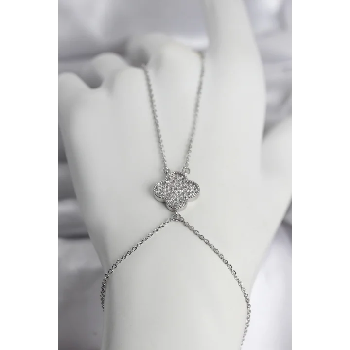 Mey İthalat® Pirinç Gümüş Renk Yonca Model Kadın Şahmeran