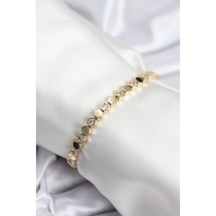 Mey İthalat® Pirinç VIP Seri Gold Renk Petek Model Kadın Bileklik