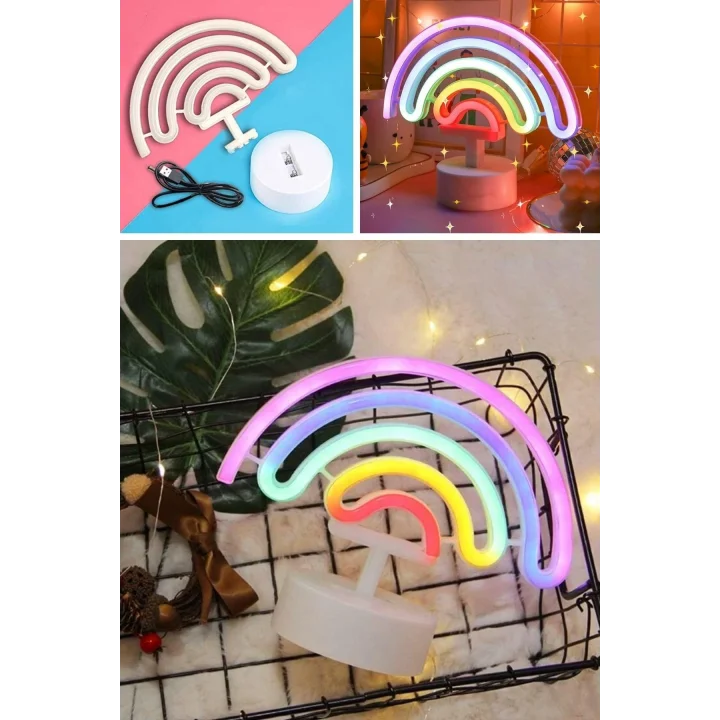 Mey İthalat® Plastik Gökkuşağı Neon LED Işık – Dekoratif Renkli Masaüstü ve Ambiyans Aydınlatması