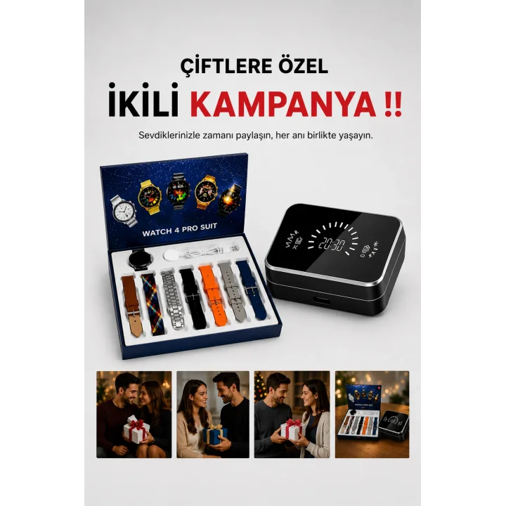 Mey İthalat® Powerbank Aynalı Bluetooth Kulaklık Ve Akıllı Saat Seti ANC Özelliği Dokunamatik