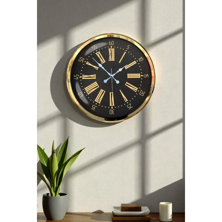 Mey İthalat® Prime Aurea Gold 52 Cm Metal Duvar Saati