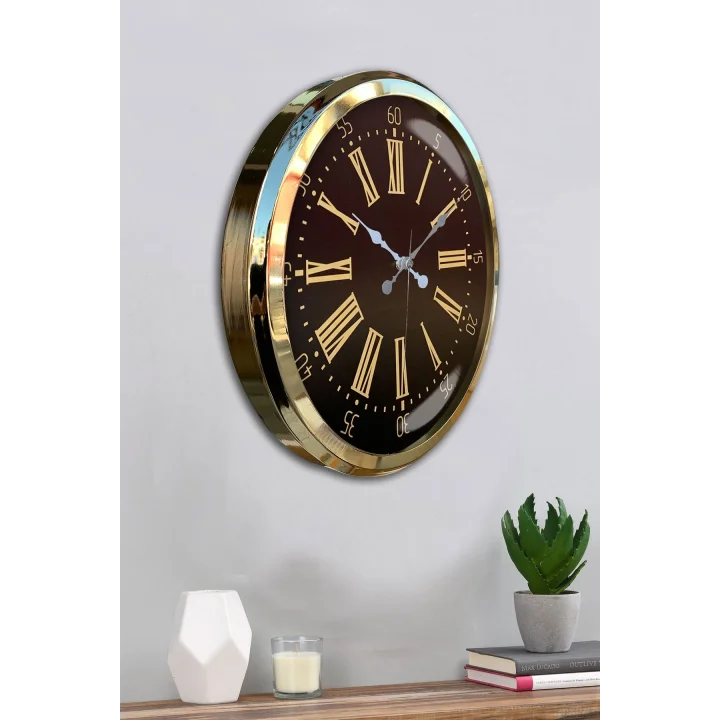 Mey İthalat® Prime Aurea Gold 52 Cm Metal Duvar Saati
