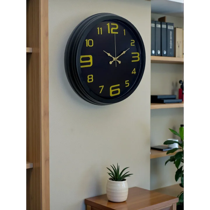 Mey İthalat® Prime Black 40 cm Metal Modern Tasarım Duvar Saati