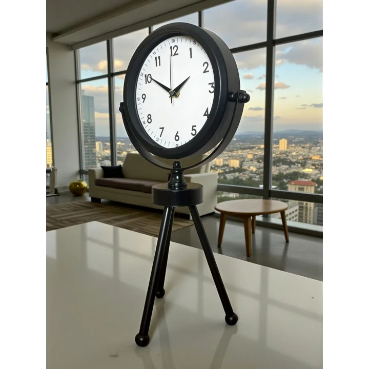 Mey İthalat® Prime Black Zarif Üç Ayaklı Metal Masa Saati