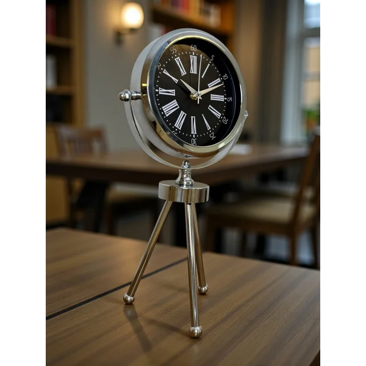 Mey İthalat® Prime Krom Üç Ayaklı Metal Masa Saati