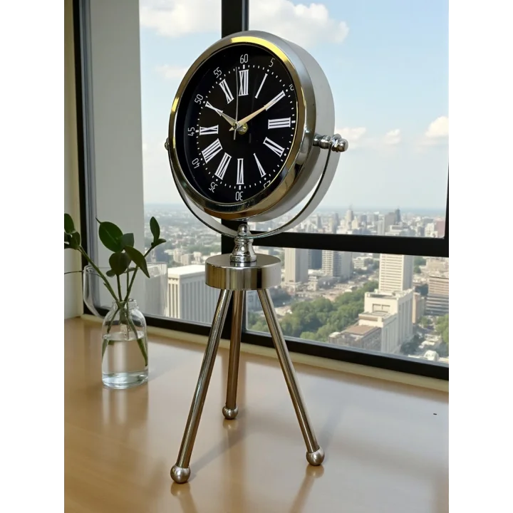 Mey İthalat® Prime Krom Üç Ayaklı Metal Masa Saati