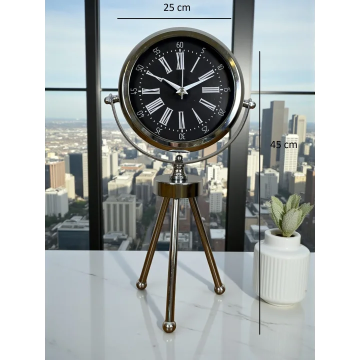 Mey İthalat® Prime Krom Üç Ayaklı Metal Masa Saati