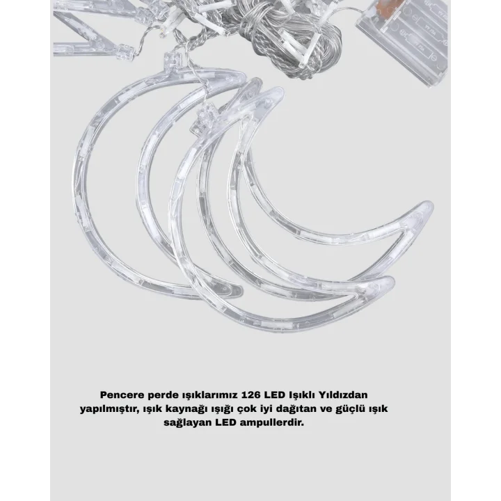 Mey İthalat® Prizli Perde LED Işık Yıldız ve Ay Figürlü Romantik Aydınlatma