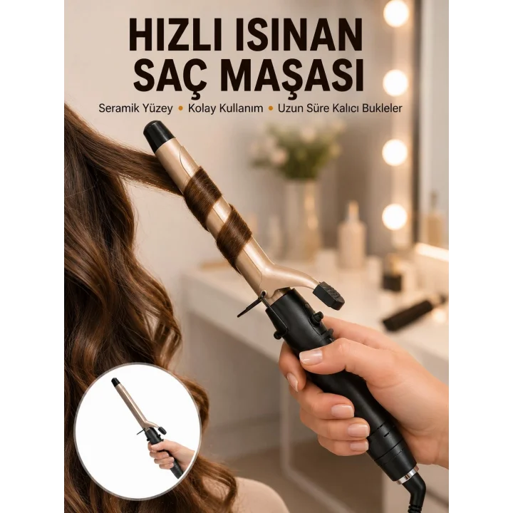 Mey İthalat® Profesyonel 25 mm Saç Maşası Kalın Bukle Etkili Yeni Nesil