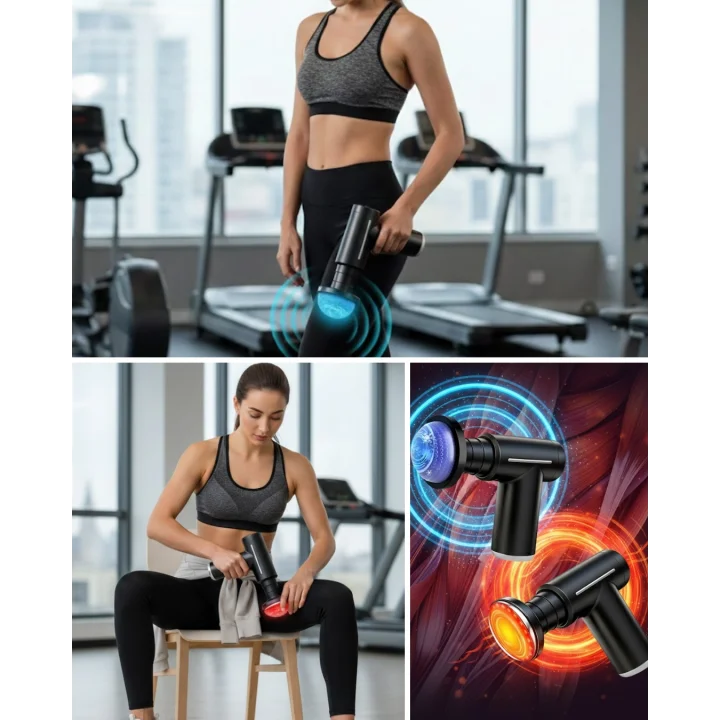 Mey İthalat® Profesyonel Derin Doku Masaj Aleti 6 Başlık 1800 mAh Batarya