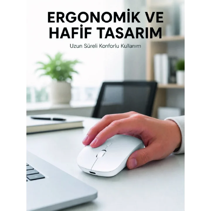 Mey İthalat® Profesyonel Kablosuz Bluetooth Mouse Çift Modlu Şarjlı Ergonomik Fare