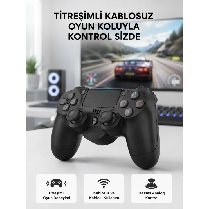 Mey İthalat® PS4 Kablosuz Oyun Kolu V2 – Bluetooth Bağlantılı, Titreşimli, PC ve Mobil Uyumlu