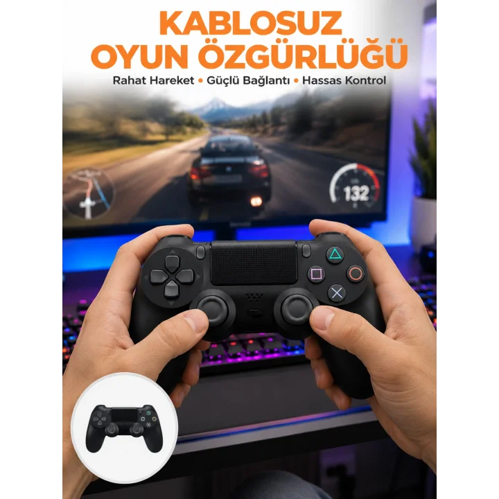 Mey İthalat® PS4 Uyumlu Kablosuz Oyun Kolu – Gerçekçi Titreşimli Geri Bildirim Yeni Nesil
