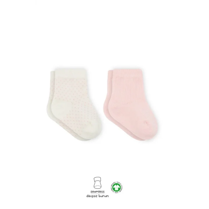 Mey İthalat®   Puan Derby Penye Soket Çorap 2Li BS10103 Pembe Ekru