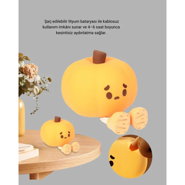 Mey İthalat® Pumpkin LED Night Light Dokunmatik Şarjlı Silikon Gece Lambası Yeni Nesil