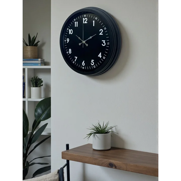 Mey İthalat® Pure Dark Black 40 Cm Metal Duvar Saati