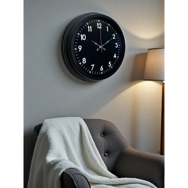Mey İthalat® Pure Dark Black 40 Cm Metal Duvar Saati