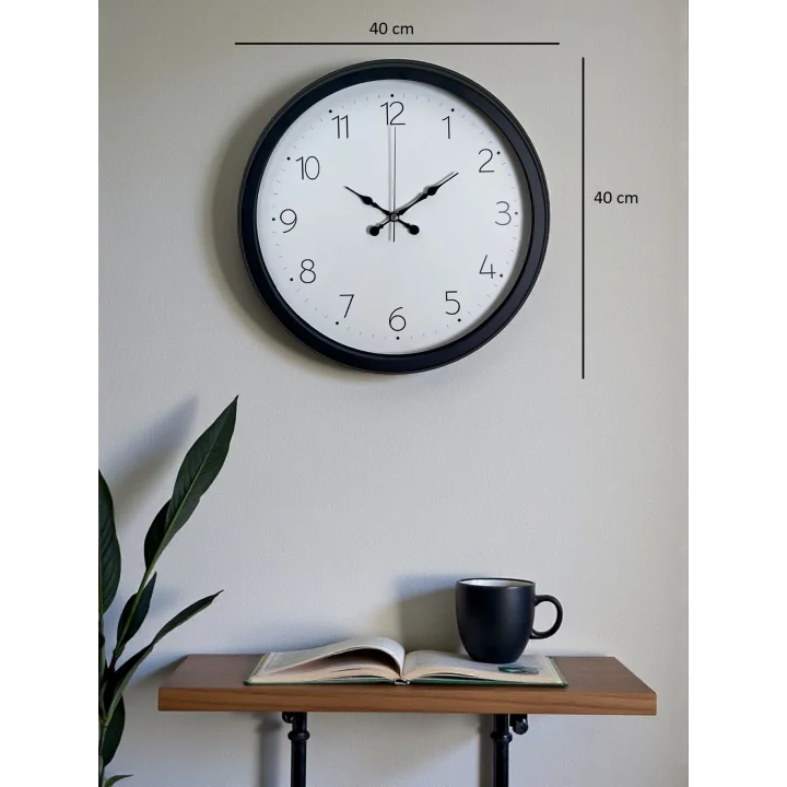 Mey İthalat® Pure Time Black 40 Cm Metal Duvar Saati