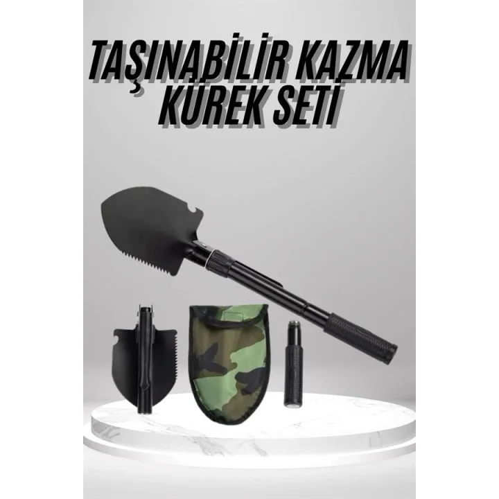 Mey İthalat® Pusulalı Katlanabilen Portatif Çantalı Mini Kazma Kürek Seti