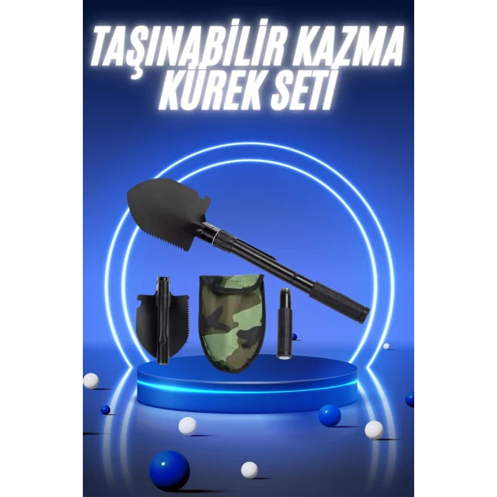 Mey İthalat® Pusulalı Katlanabilir Kazma Kürek Kamp Seti Kamp Küreği Portatif Çantalı