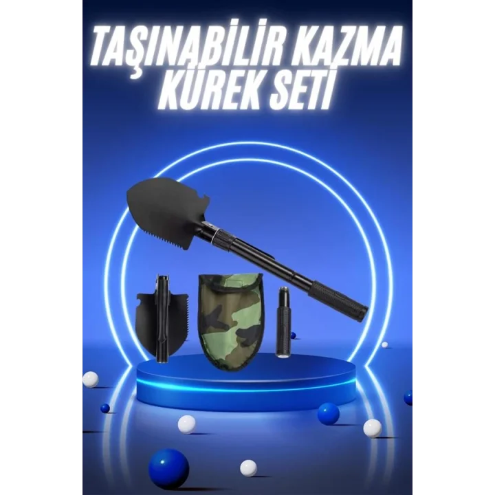 Mey İthalat® Pusulalı Katlanabilir Kazma Kürek Kamp Seti Kamp Küreği Portatif Çantalı