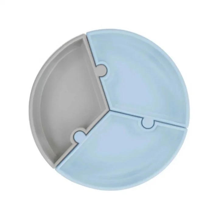 Mey İthalat®   Puzzle Vakum Tabanlı Silikon Tabak Mineral Blue / Powder Grey