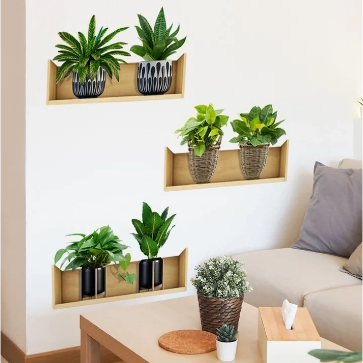 Mey İthalat® Raflı Bitki Tasarımlı Yapışkanlı Sticker 20*30 cm 3lü Set MC-663