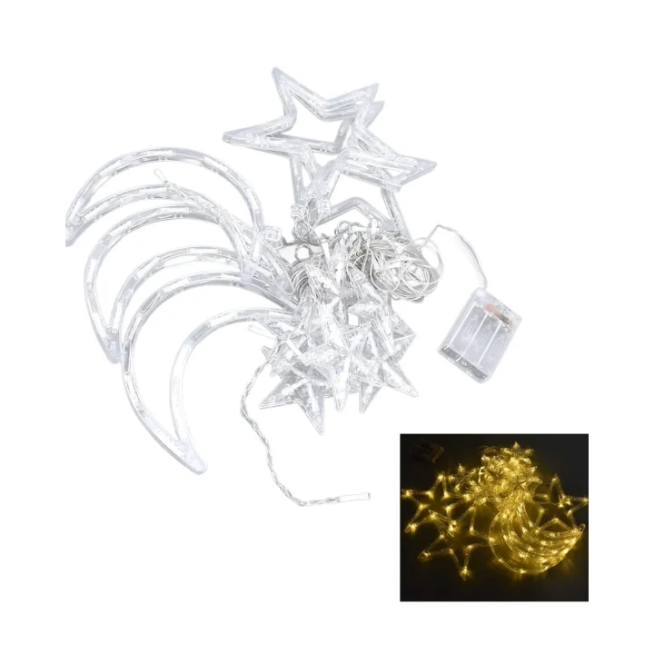 Mey İthalat® Ramazan Temalı Ay Yıldız LED Perde Işık Pilli Dekor Lambası