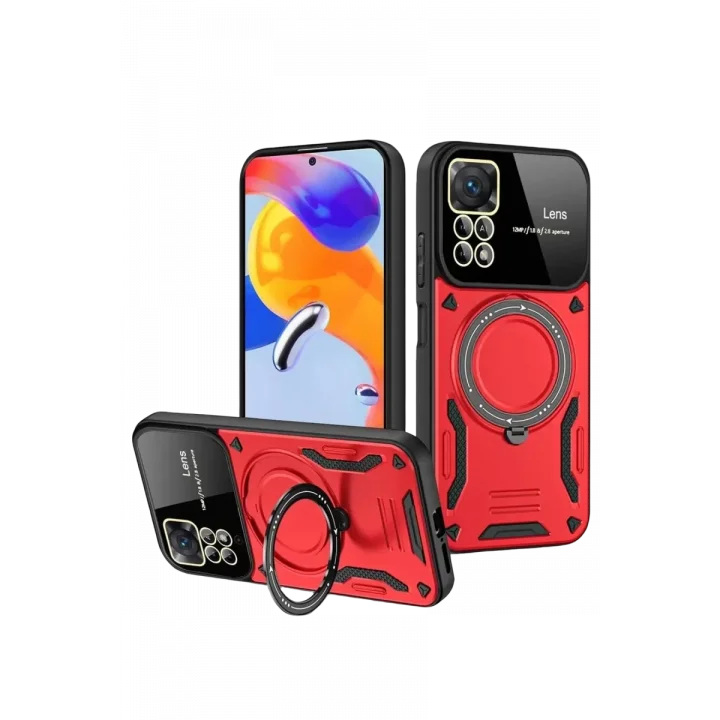Mey İthalat®  Realme 11 Pro Plus Joy Lens Standlı Kapak - Kırmızı