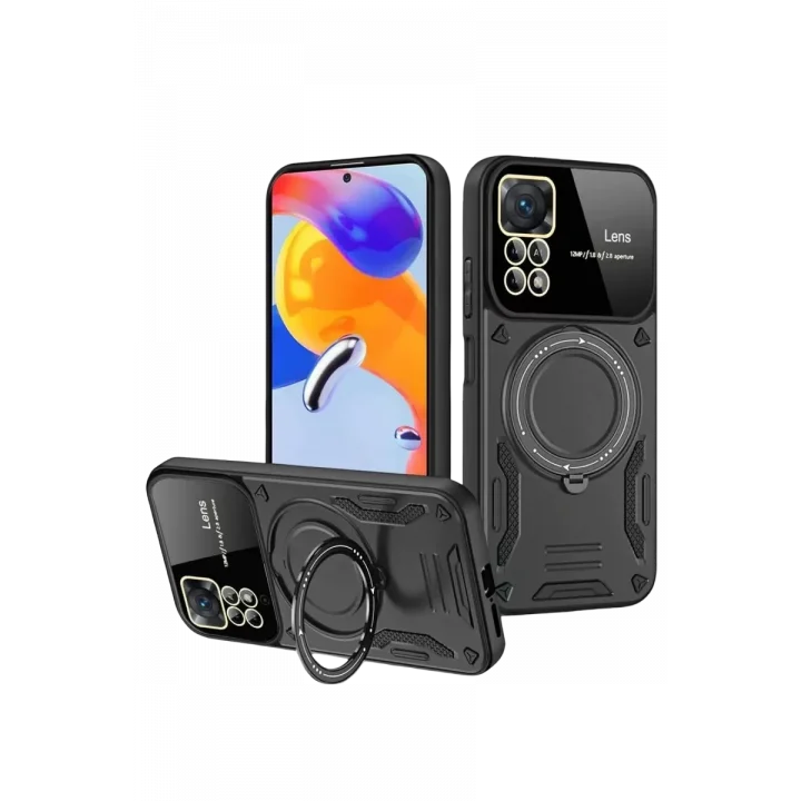 Mey İthalat®  Realme 11 Pro Plus Joy Lens Standlı Kapak - Siyah