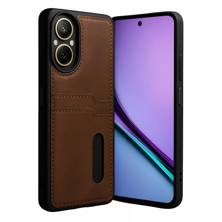 Mey İthalat®  Realme 12 Lite Kılıf Sara Kartvizitli Deri Kılıf - Taba