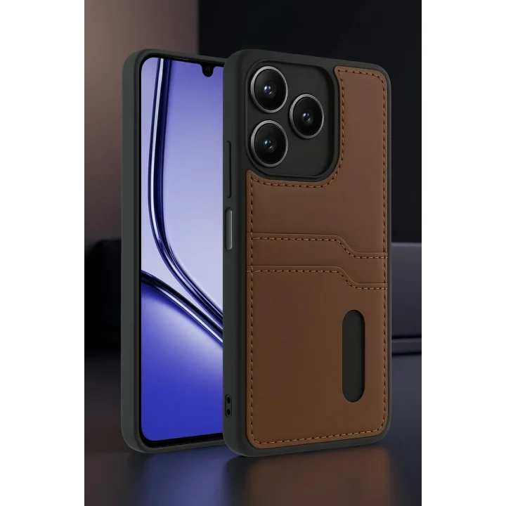 Mey İthalat®  Realme Note 50 4G Kılıf Sara Kartvizitli Deri Kılıf - Taba