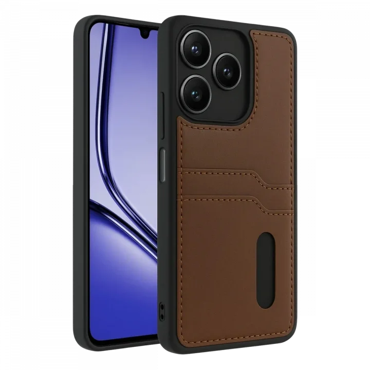 Mey İthalat®  Realme Note 50 4G Kılıf Sara Kartvizitli Deri Kılıf - Taba