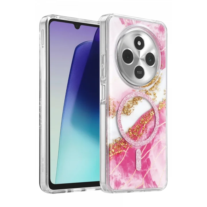 Mey İthalat®   Redmi 14C Lotus Simli Magsafe Kapak - Pembe